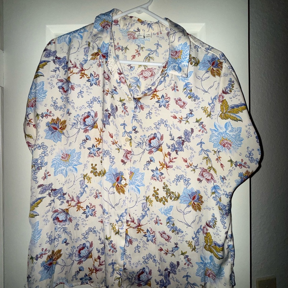 Joie Floral Button-Down Shirt - Blue, White & Tan